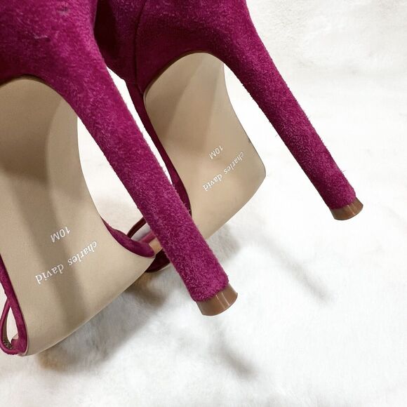 Charles David Heels Extra Dress Strappy Stiletto Magenta Pink Suede Sz 10M - Picture 9 of 15